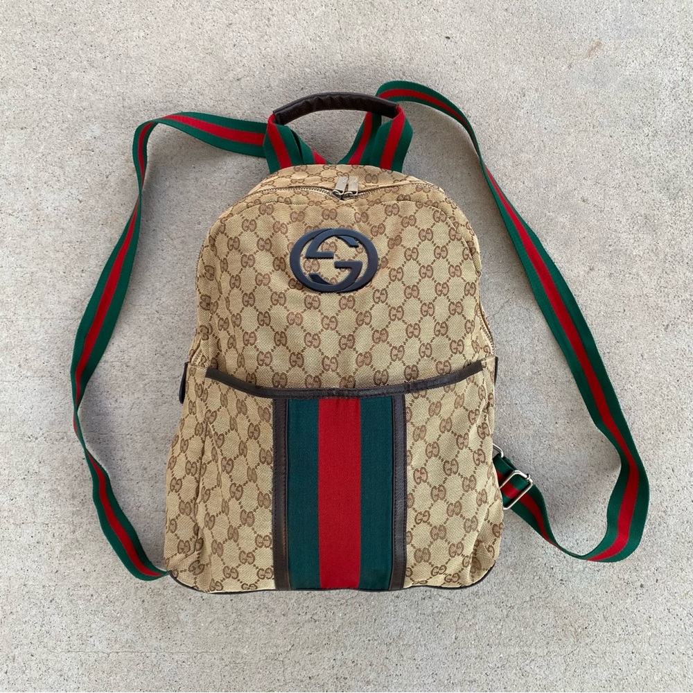 Vintage Gucci Backpack Traveling Bag Adjustable Straps Multi Logo Designer